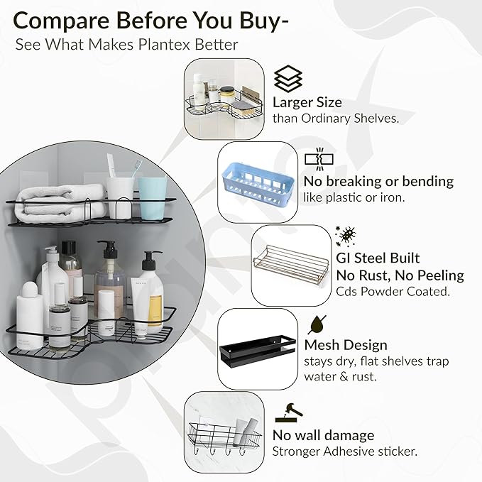 Multipurpose Bathroom Corner Shelf – Wall Mount Storage Rack for Bathroom & Kitchen