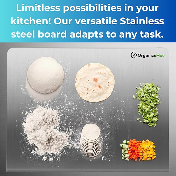 304 Stainless Steel Chopping Board for Kitchen | Non Slip| Rust Proof | Easy to use| Round Edge| Heavy Duty Chopping Board Vegetable, Meats Vegetable Chopper Board Safe Durable