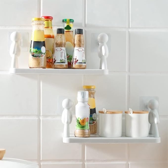 Pack of 2 Self-Adhesive Wall Mounted Storage Shelf | Space-Saving Design | Perfect for Kitchen or Bathroom Organization